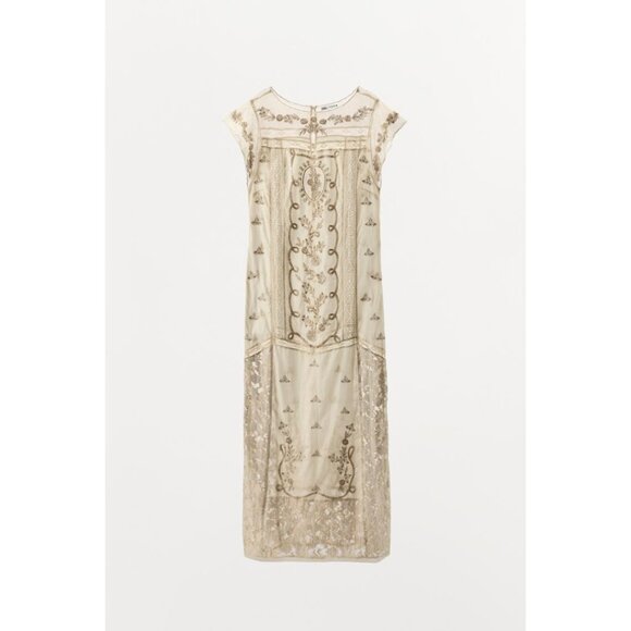 NWT ZARA LIMITED EDITION SEQUIN EMBROIDERED DRESS Size M (Cream) - Picture 11 of 14